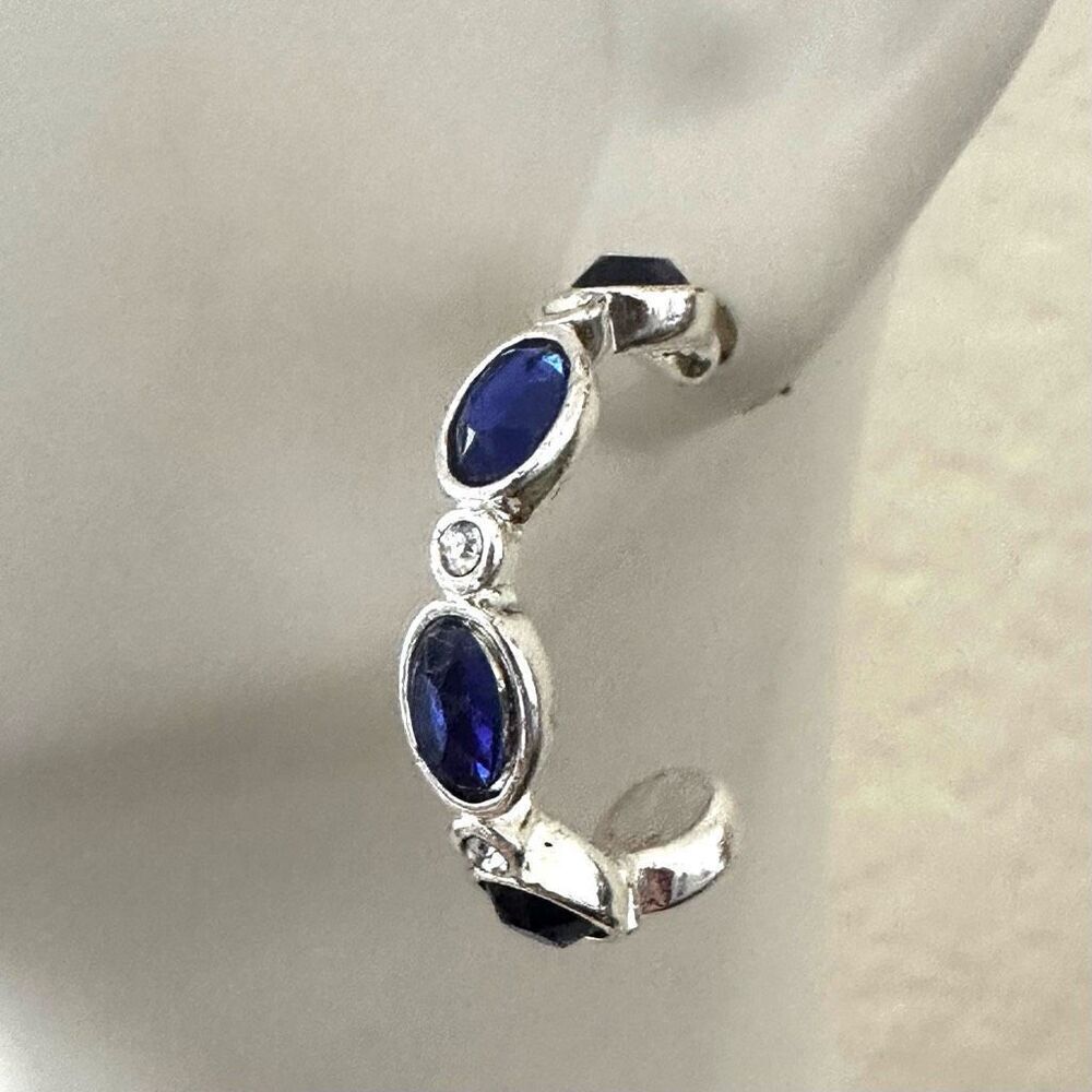 Avon Sapphire blue silver tone Hoop Earrings - Picture 1 of 8